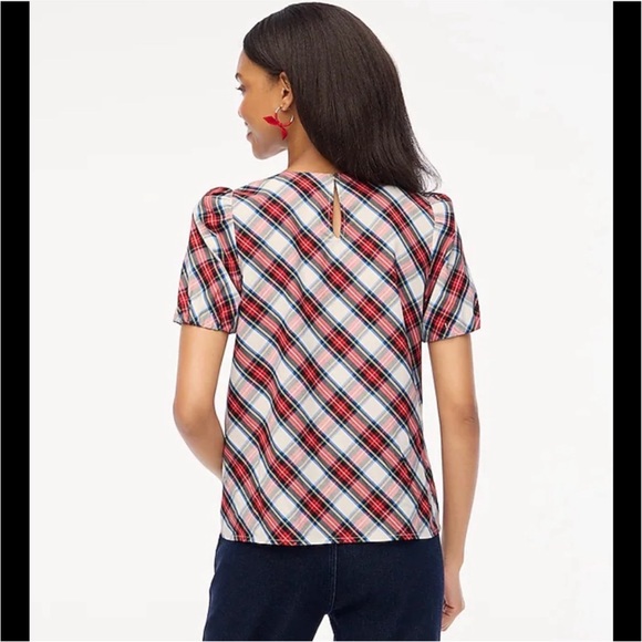 J Crew Factory Tartan Puff-Sleeve Top - Picture 2 of 3